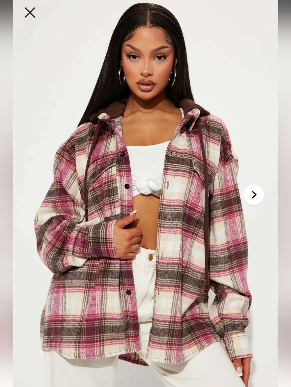 Fashion Nova Pink Brown Plaid Shacket